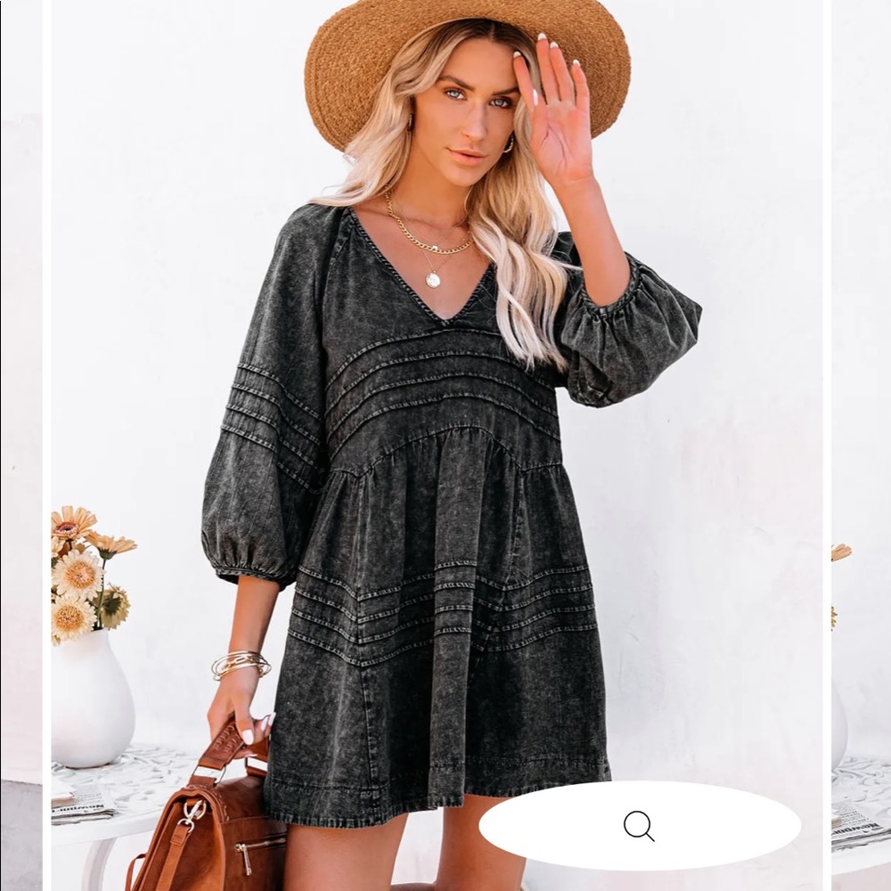Vici IRVINE COTTON POCKETED DENIM BABYDOLL DRESS - VINTAGE BLACK